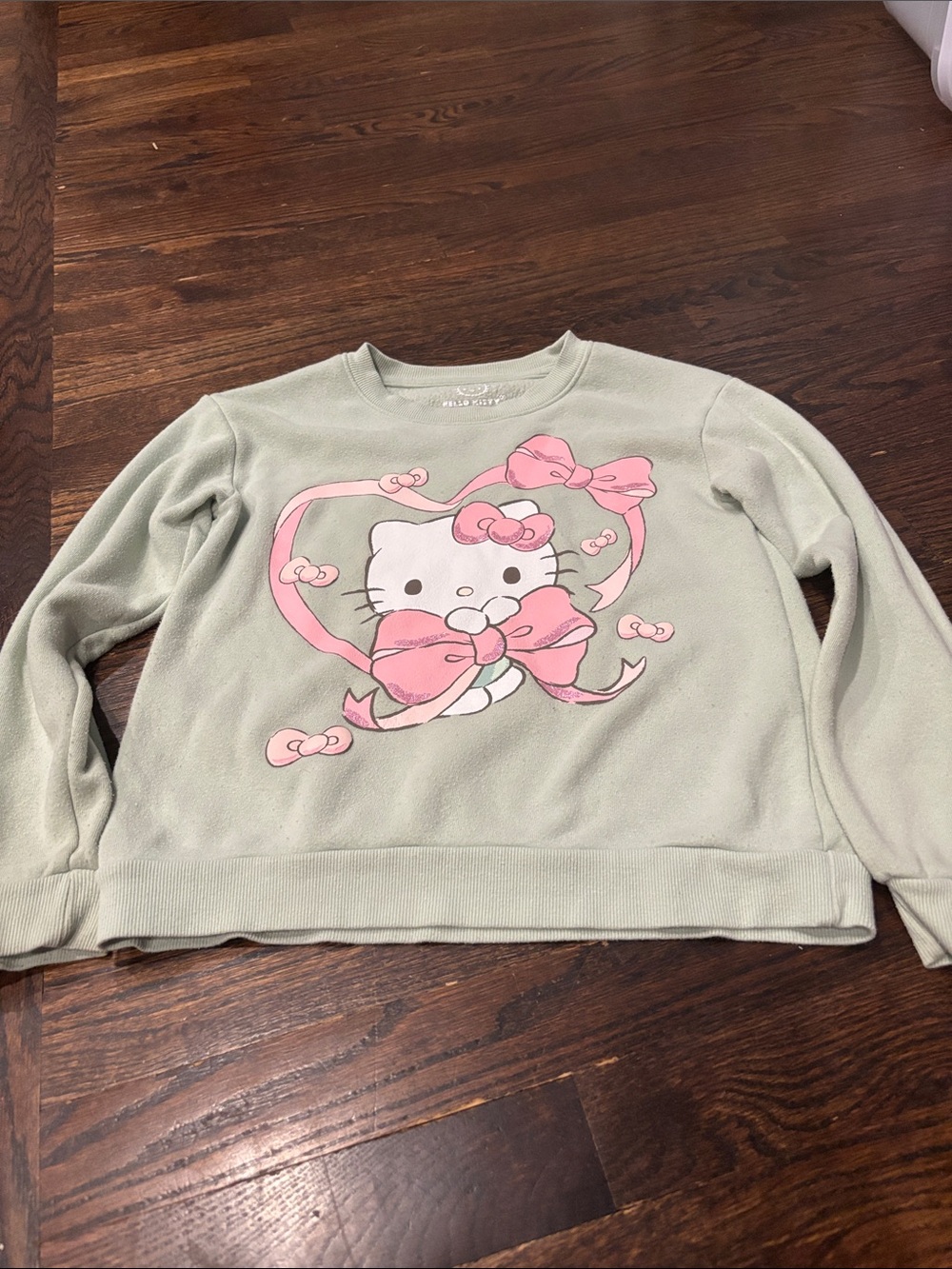 Hello Kitty Mint Green Sweatshirt with Pink Bow Graphic